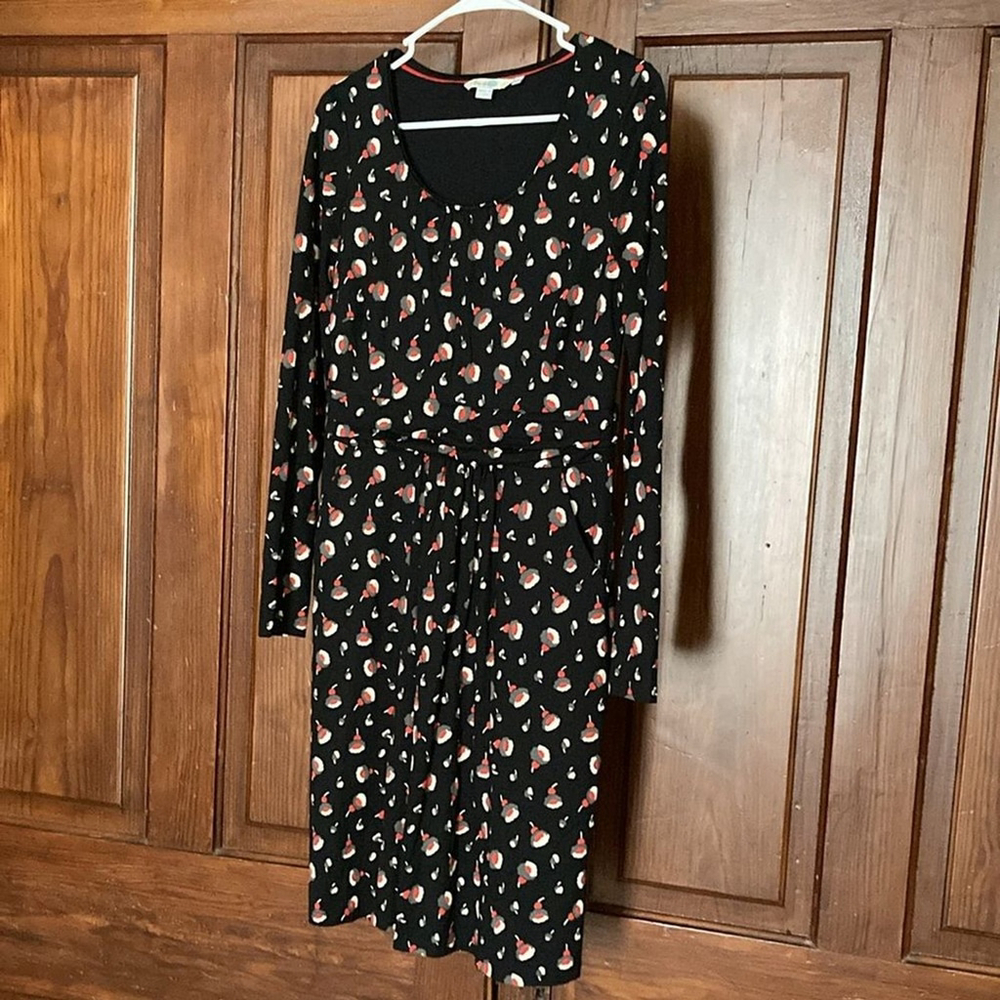 Boden Mabel Black Red Modal Cotton Jersey Dress Size 8 Pockets Long Sleeve